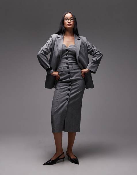 Conjunto gris de pantalones de pernera ancha y americana extragrande de corte masculino de 4th & Reckless - view 1
