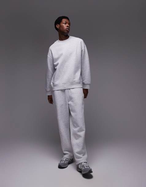 Conjunto gris hielo jaspeado de sudadera extragrande y joggers de pernera recta de Topman - view 1