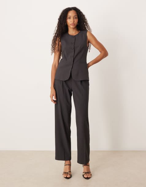 Conjunto gris oscuro jaspeado de pantalones de talle alto y chaleco de sastre de VILA - view 1