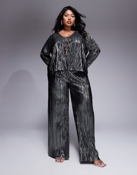 Conjunto gris peltre metalizado plisado de New Look Curve - view 1