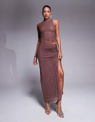 Conjunto marrón chocolate de falda larga y top sin mangas de encaje con diseño termosellado de strass de ASOS DESIGN - view 1