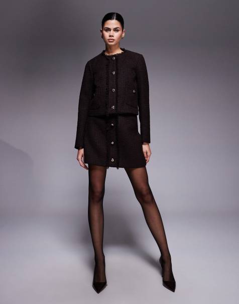 Conjunto marrón oscuro con bolsillo de parche de bouclé de River Island (parte de un conjunto) - view 1