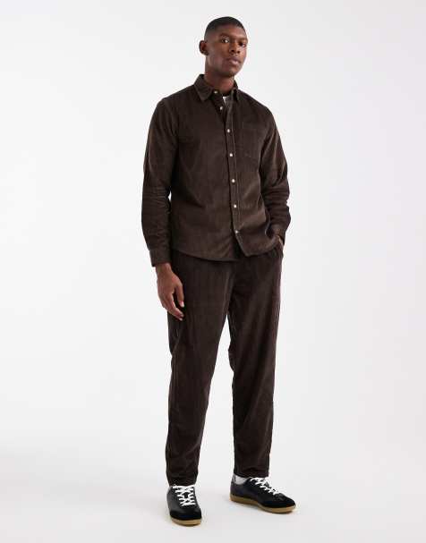 Conjunto marrón oscuro de pantalones y sobrecamisa de pana de New Look - view 1