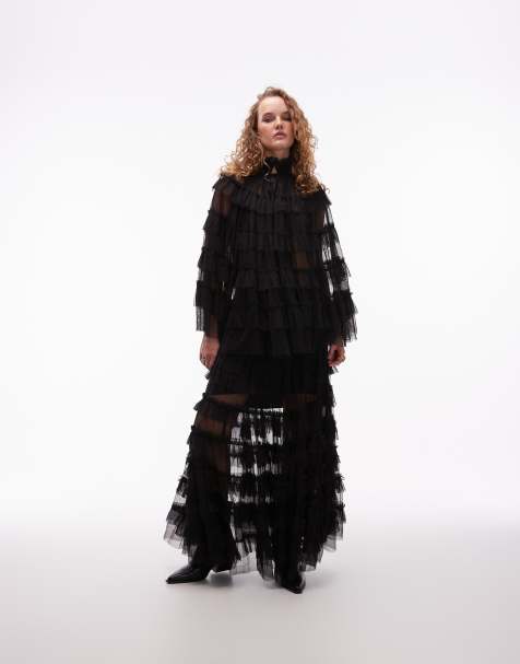 Conjunto negro de falda larga y top con volante estilo capa Aude de AllSaints - view 1