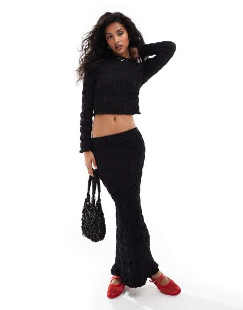 Conjunto negro de falda y top fruncido de manga larga de ASOS DESIGN - view 1