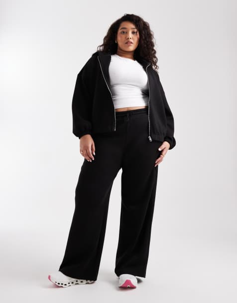 Conjunto negro de joggers y sudadera con capucha y cremallera de ONLY Curve - view 1