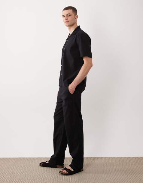 Conjunto negro de pantalones cortos, pantalones de corte suelto y camisa con cuello de solapas de tejido rico en algodón de ONLY & SONS - view 1