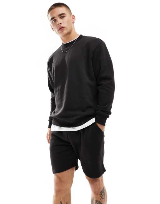 Conjunto negro de pantalones cortos y sudadera con cuello redondo de punto liso de Don't Think Twice, 4 de 4