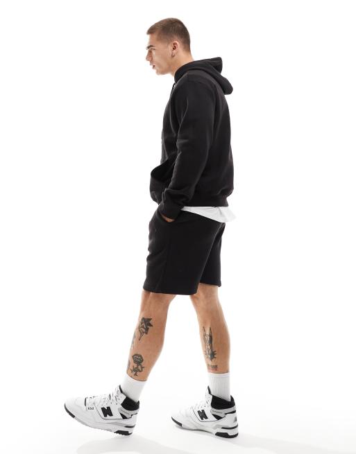 Conjunto negro de pantalones cortos y sudadera sin aberturas con capucha de punto liso de Don't Think Twice