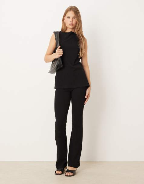 Conjunto negro de pantalones de campana y top largo sin mangas con cuello recto de canalé de ASOS DESIGN - view 1