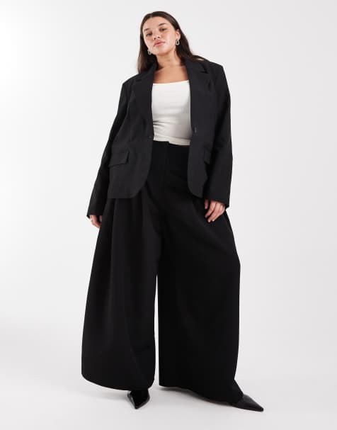 Conjunto negro de pantalones sin cierres y americana de sastre de ASOS DESIGN Curve - view 1