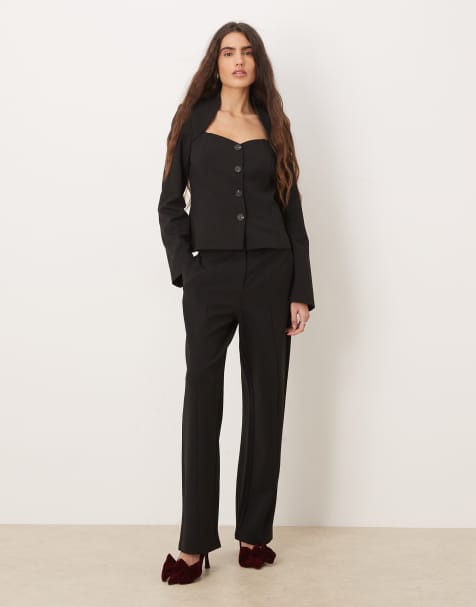 Conjunto negro de pantalones y americana de sastre moldeada de YAS - view 1