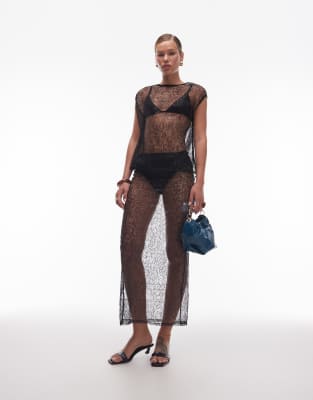 Conjunto negro de top de tirantes y falda midi de malla transparente con lentejuelas de ASOS DESIGN (parte de un conjunto) - view 1