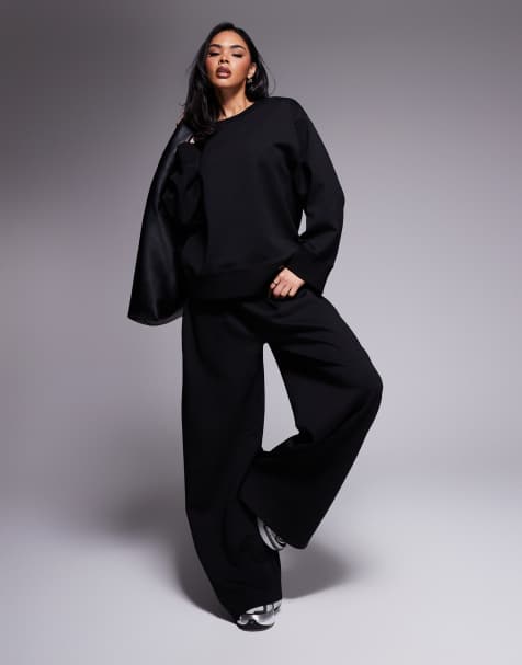 Conjunto negro de top y pantalones de pernera muy ancha de punto entrelazado de ASOS DESIGN - view 1