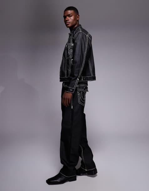 Conjunto negro lavado de vaqueros y chaqueta extragrande con acabado revestido Super T de True Religion - view 1