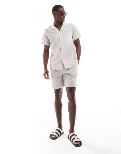 Conjunto playero beis y crema a rayas de sirsaca de South Beach