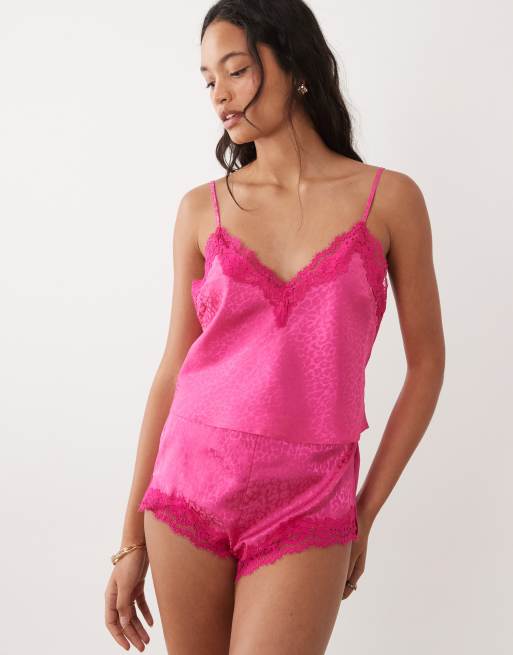 Conjunto rosa luminoso de tirantes de satén Signature de Ann Summers, 2 de 4