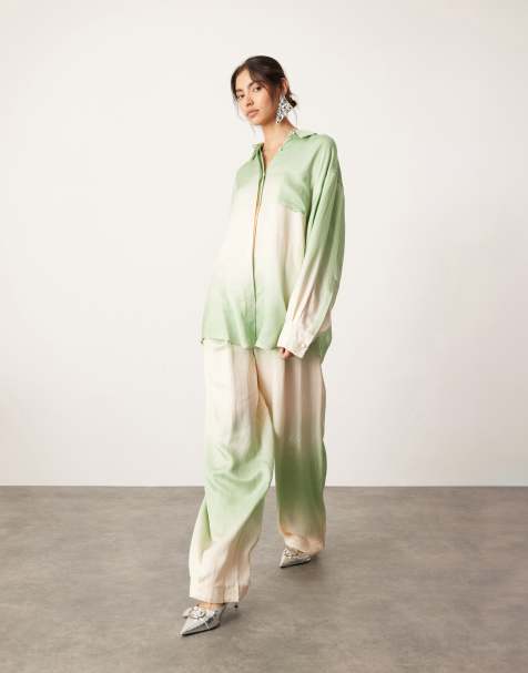 Conjunto verde con estampado degradado de camisa y extragrande y pantalones de pernera ancha de ASOS EDITION - view 1