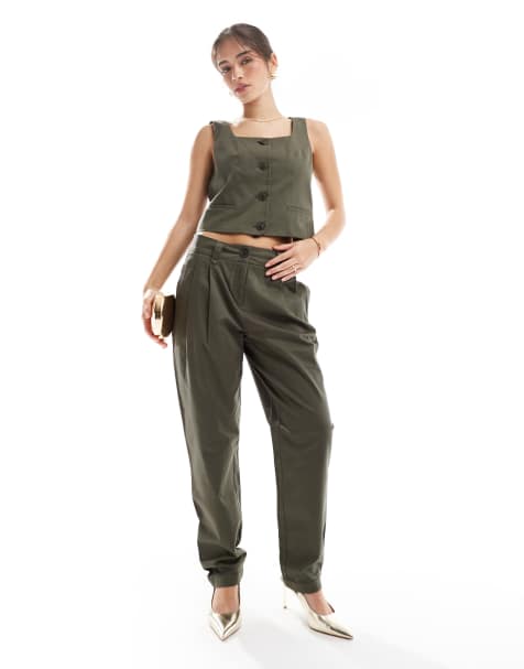 Conjunto verde de pantalones de pernera barrel y chaleco de sastre con cuello cuadrado de Vero Moda - view 1