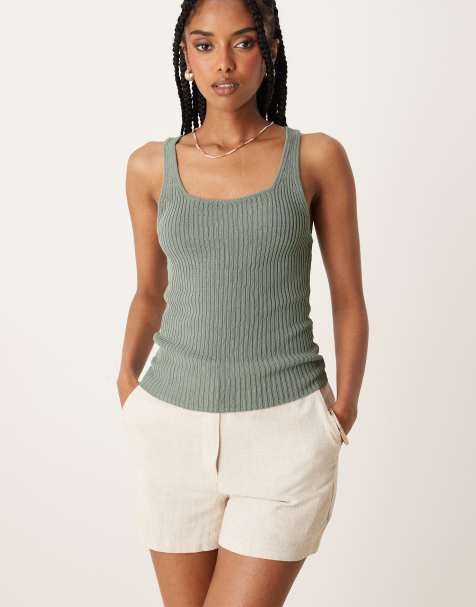 Conjunto verde salvia de cárdigan con lazada delantera y camiseta sin mangas de cuello redondo de punto de Mango - view 1