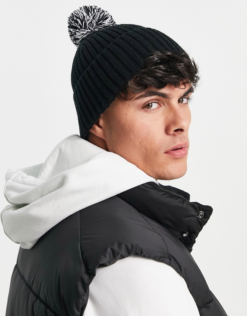 Consigned bobble beanie in black
