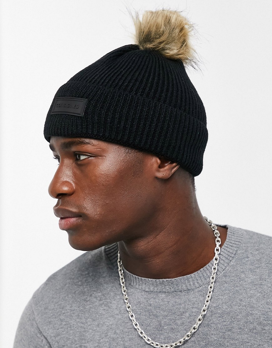 Consigned bobble hat in black