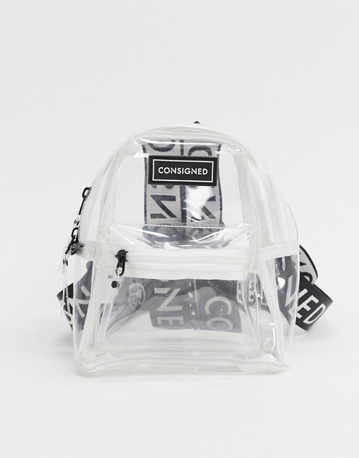 Consigned clear crossbody mini backpack