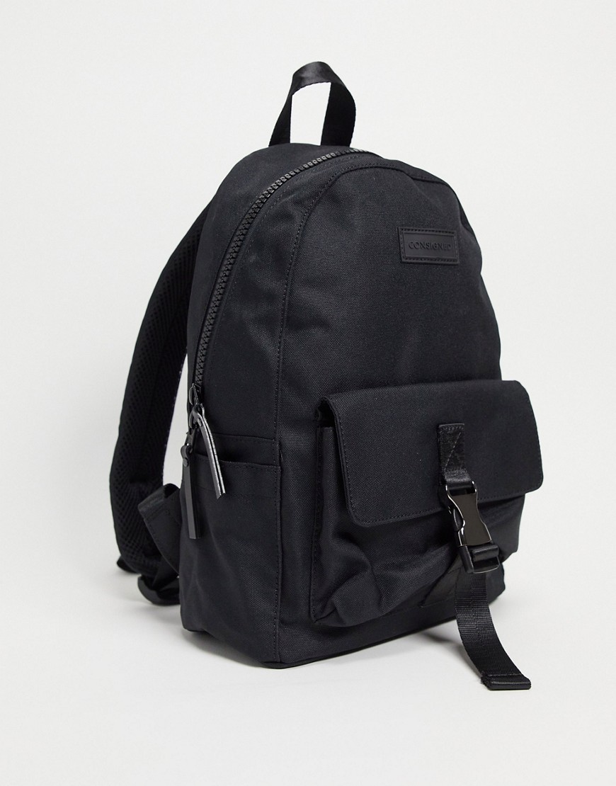 Consigned Clip Front Pocket Twill Backpack in black
