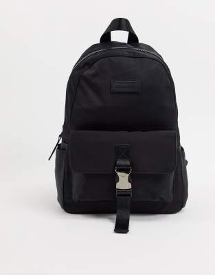 Consigned Clip Front Pocket Twill Backpack In Black ModeSens