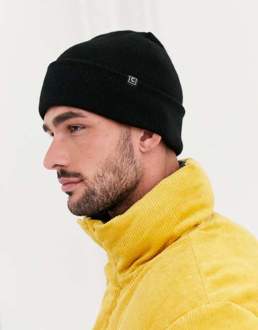 Consigned color block beanie in black
