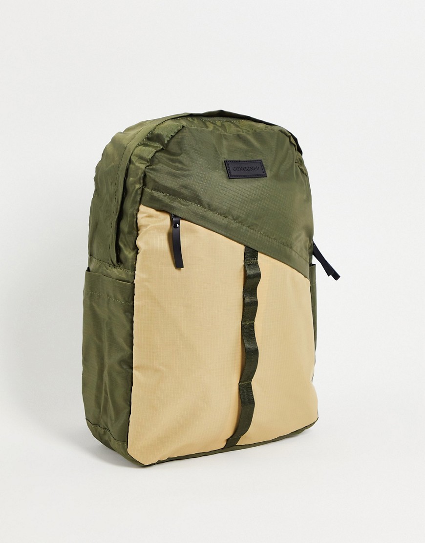 Consigned diagonal zip backpack in khaki-Green