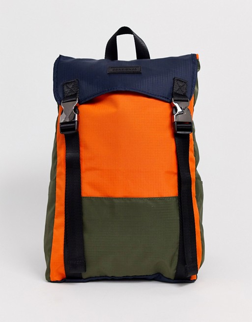 Consigned double clip backpack in navy khaki orange