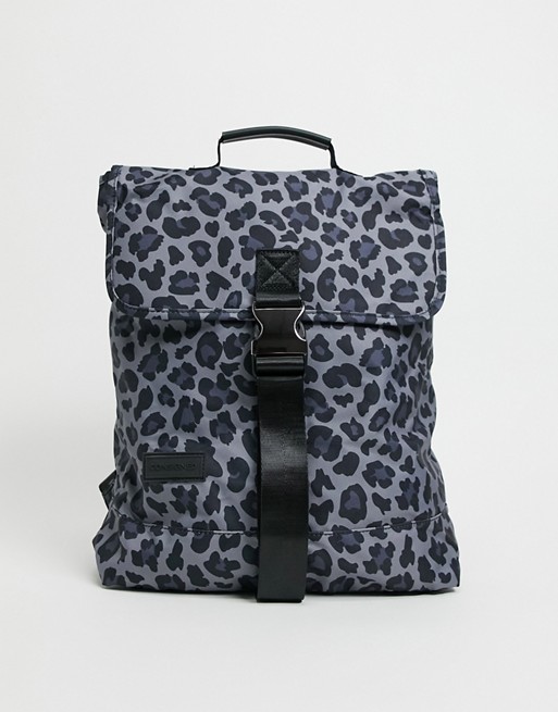 Consigned flap over backpack in grey animal print