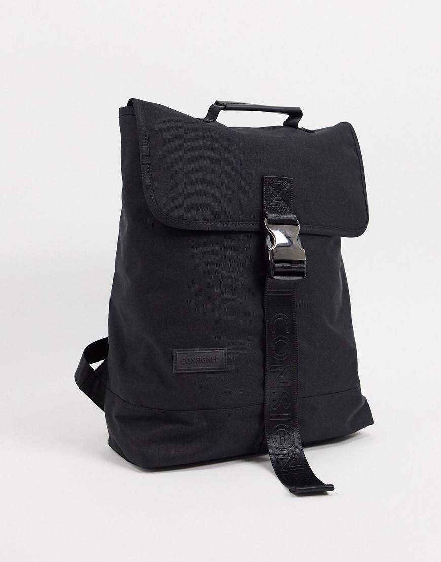 Consigned Large Flap Over Backpack-Black