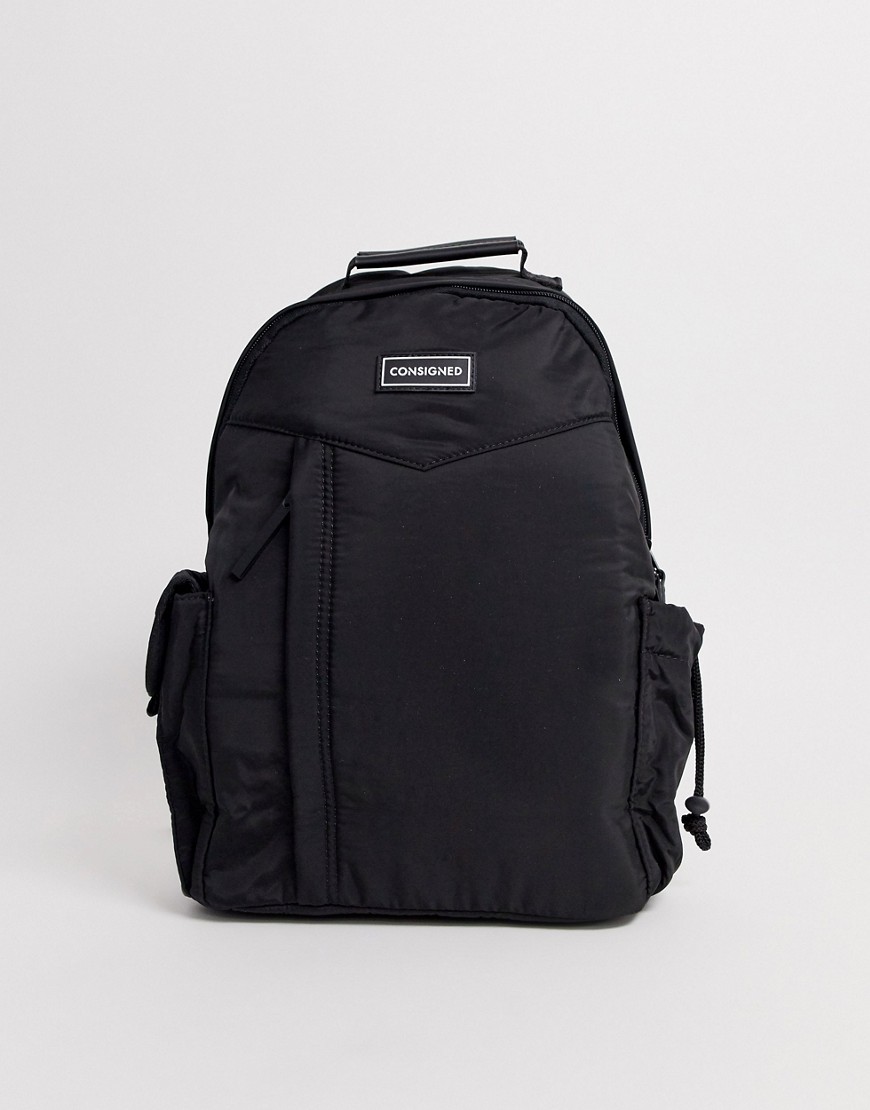 Consigned light weight nylon backpack in black