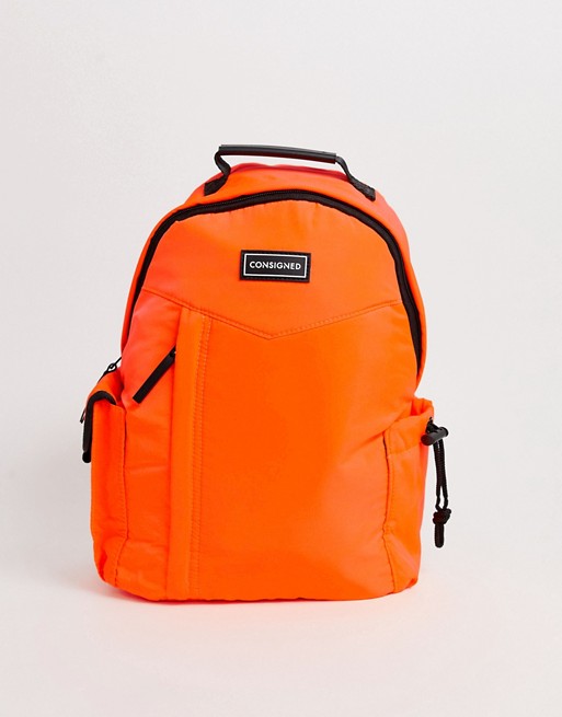 Consigned light weight nylon backpack in neon orange