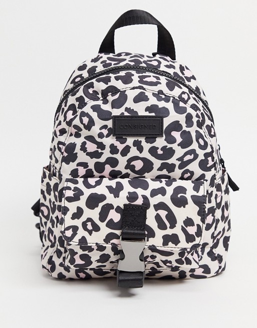 Consigned mini clip backpack in animal print