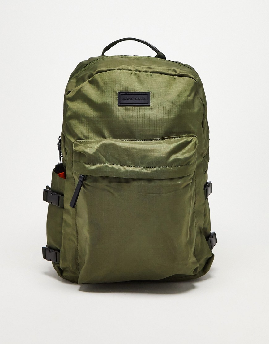 Consigned nylon clip side backpack in khaki-Green