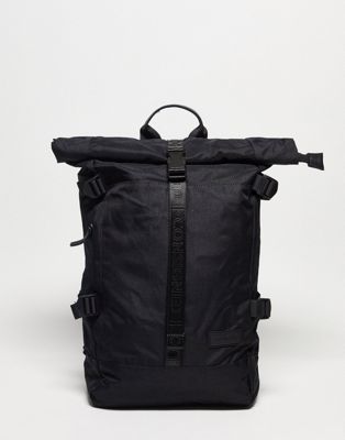 Consigned nylon roll top backpack in black