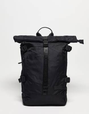 Consigned nylon roll top backpack in black - Click1Get2 Sale