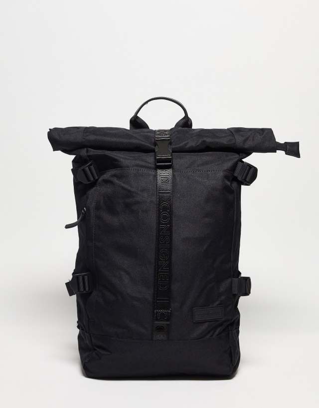 Consigned nylon roll top backpack in black