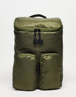 Consigned nylon two pocket backpack in khaki