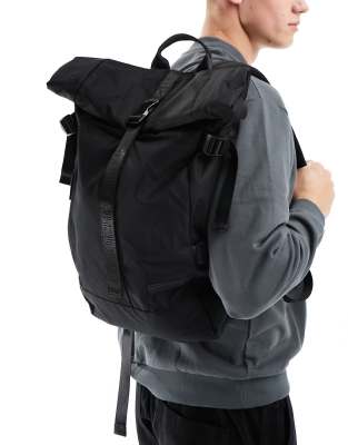 Consigned Roll Top Backpack With Buckle Fastening In Black ModeSens