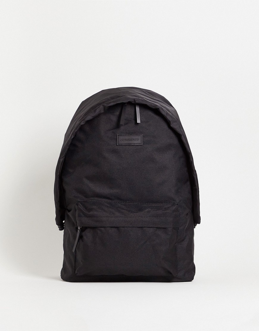 Consigned – Rucksack mit Reißverschluss und Tasche in Schwarz