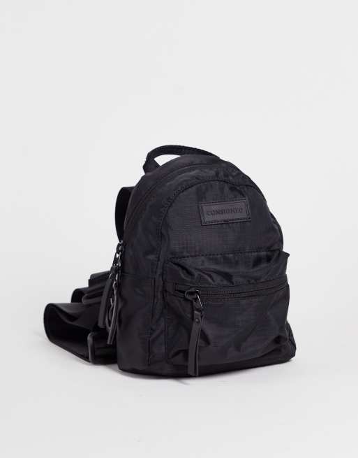 Consigned – Schwarzer Rucksack mit kleiner Tasche mit Rundum ...