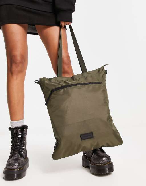 Consigned – Torba typu tote w kolorze khaki z zamkiem z przodu
