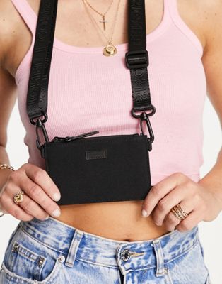 Consigned zip neck strap purse in black