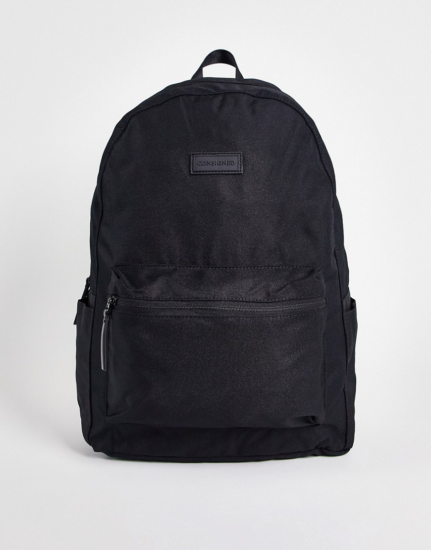 Consigned zip pocket backpack in black