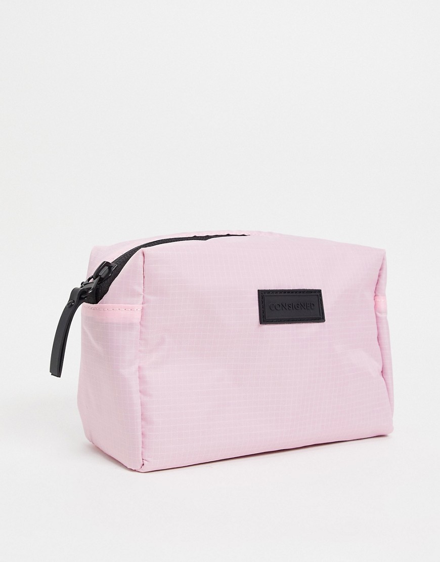 Consigned zip top toiletry bag in pink