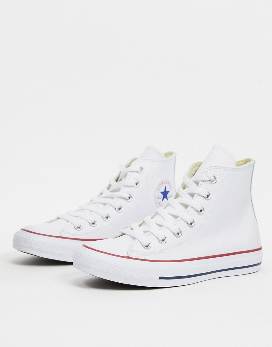 Converse All Star - Chuck Taylor- Sneakers alte in pelle bianche-Bianco - Converse stivali donna Bianco